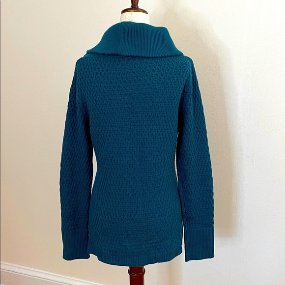Vintage Classiques Entier 100% Wool Ribbed Cowl Neck Sweater Teal Green M - Picture 3 of 5
